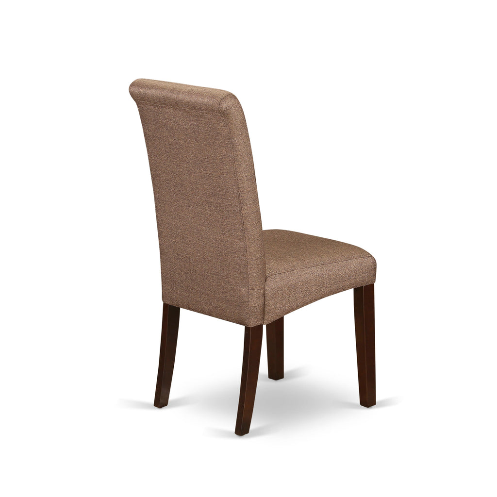 BAP3TXE Mahogany Brown Linen Dining Chairs - Upholstered Parson Set of 2