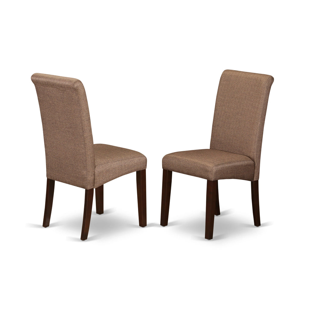 BAP3TXE Mahogany Brown Linen Dining Chairs - Upholstered Parson Set of 2
