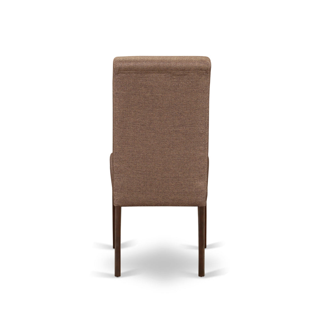 BAP3TXE Mahogany Brown Linen Dining Chairs - Upholstered Parson Set of 2