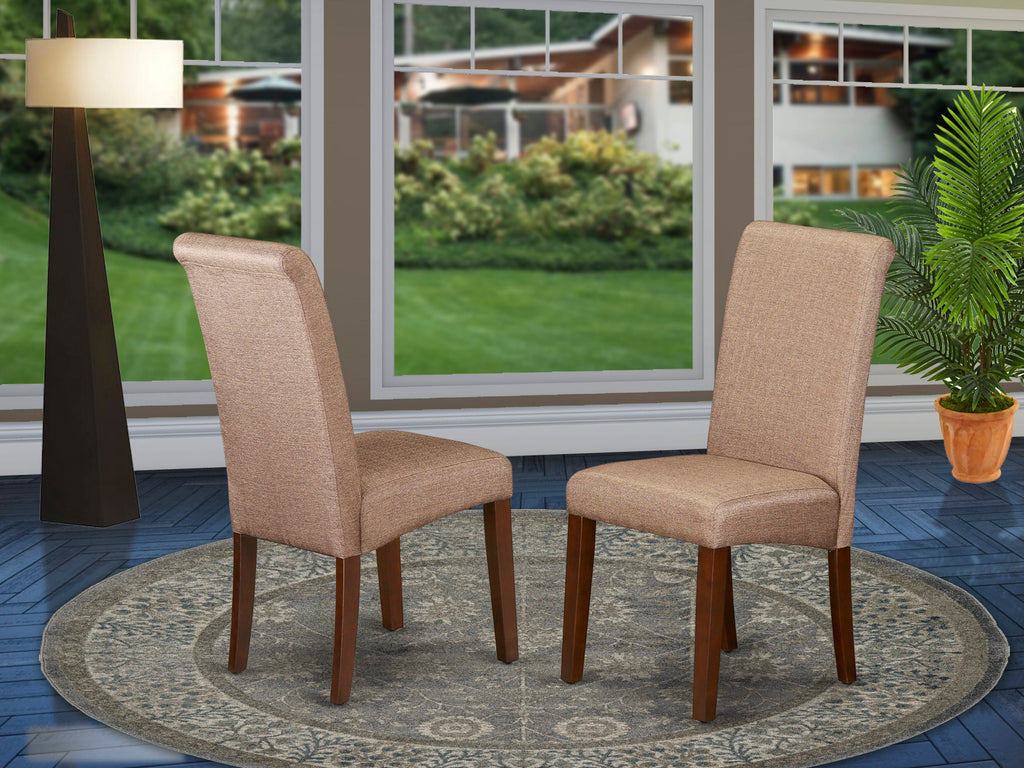 BAP3TXE Mahogany Brown Linen Dining Chairs - Upholstered Parson Set of 2
