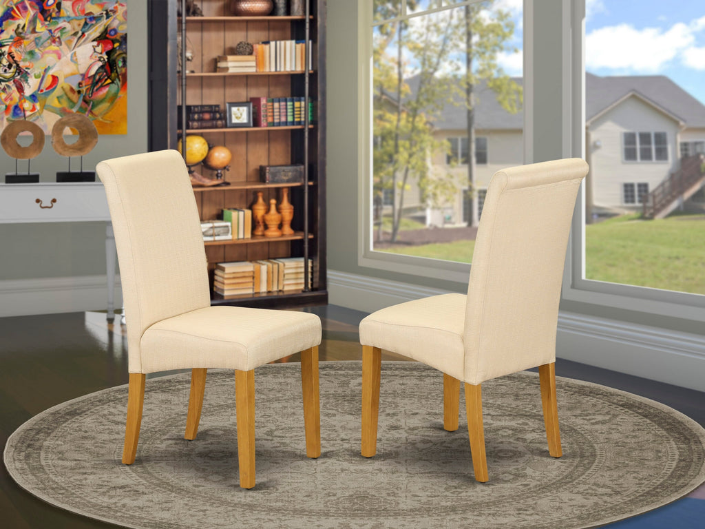 BAP4T6L Barry Parson Dining Set Oak Frame with Linen Upholstery, Beige Chair Pair