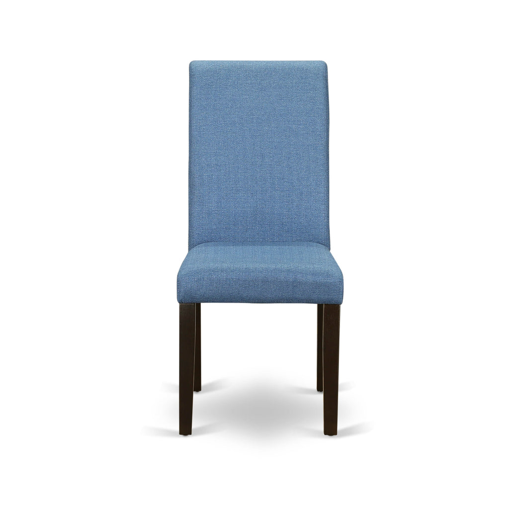 CABA6-421-PU Six-Piece Dining Set Rectangular Table, 4 Blue Linen Chairs & Bench, 36x60, Cappuccino Finish