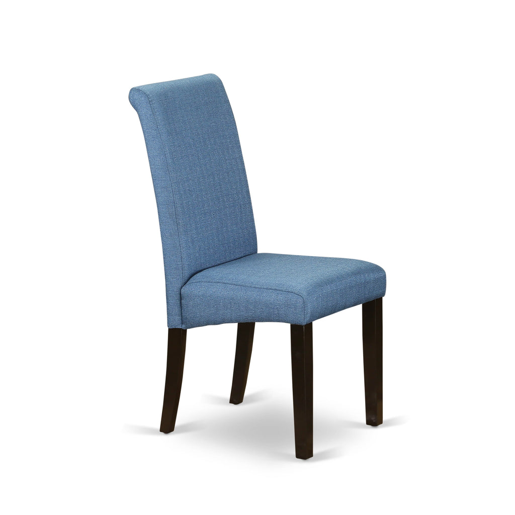 CABA7-XZ5-B2 Set of 7 Modern Dining Pieces with Parson Chairs and Rectangular Table, Blue Linen Style