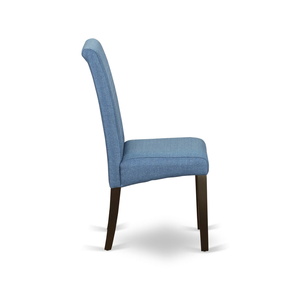 CABA7-XZ5-B2 Set of 7 Modern Dining Pieces with Parson Chairs and Rectangular Table, Blue Linen Style