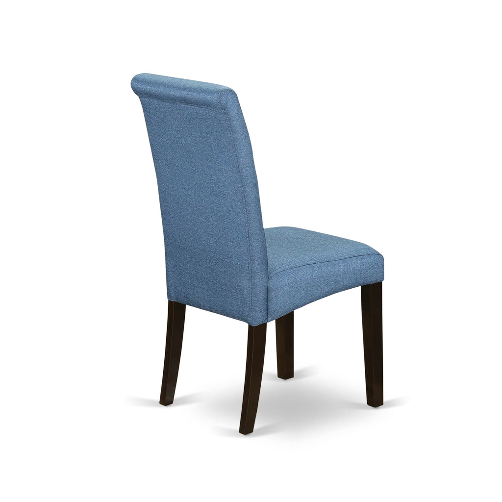 CABA7-XZ5-B2 Set of 7 Modern Dining Pieces with Parson Chairs and Rectangular Table, Blue Linen Style