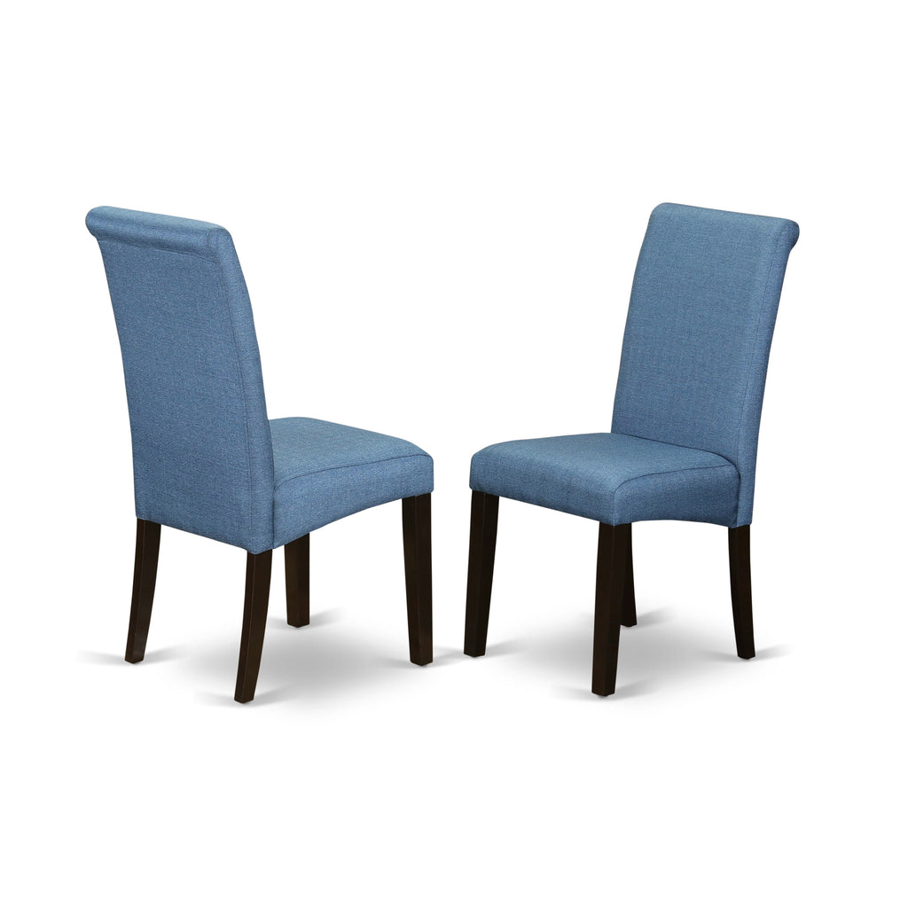 CABA7-XZ5-B2 Set of 7 Modern Dining Pieces with Parson Chairs and Rectangular Table, Blue Linen Style