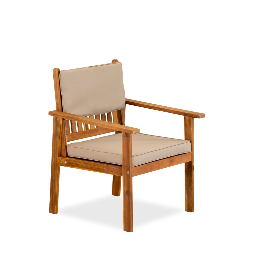 BBI3CPN Cozy 3-Piece Coffee Table Ensemble with Acacia Wood and Cushioned Patio Chairs for Outdoor Relaxation