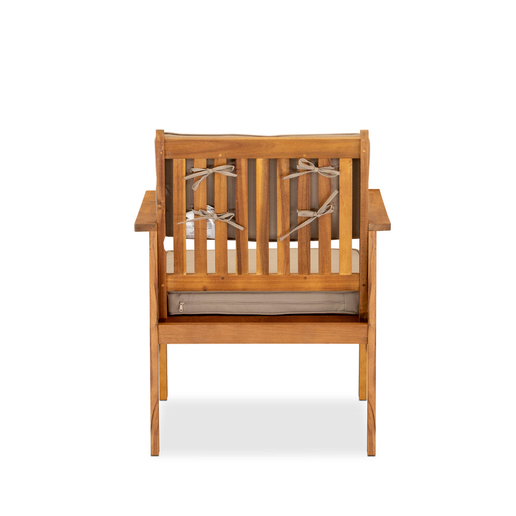 BBI3CPN Cozy 3-Piece Coffee Table Ensemble with Acacia Wood and Cushioned Patio Chairs for Outdoor Relaxation