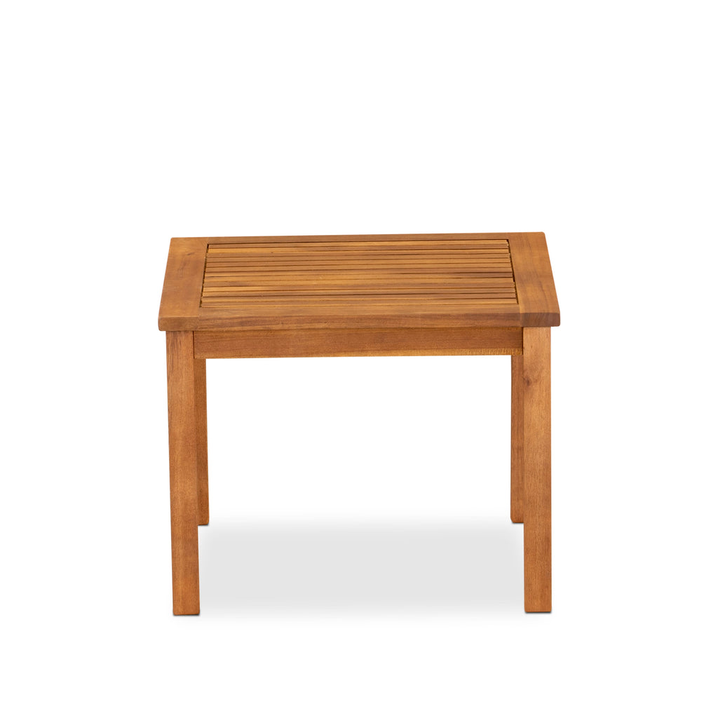 BBI3CPN Cozy 3-Piece Coffee Table Ensemble with Acacia Wood and Cushioned Patio Chairs for Outdoor Relaxation