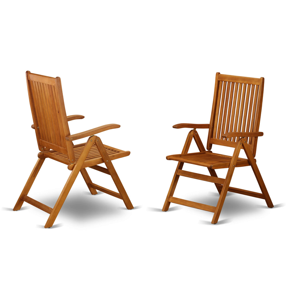 DECN5J9EM 5-Piece Dining Ensemble for Outdoor Patios with Foldable Armchairs and Acacia Table