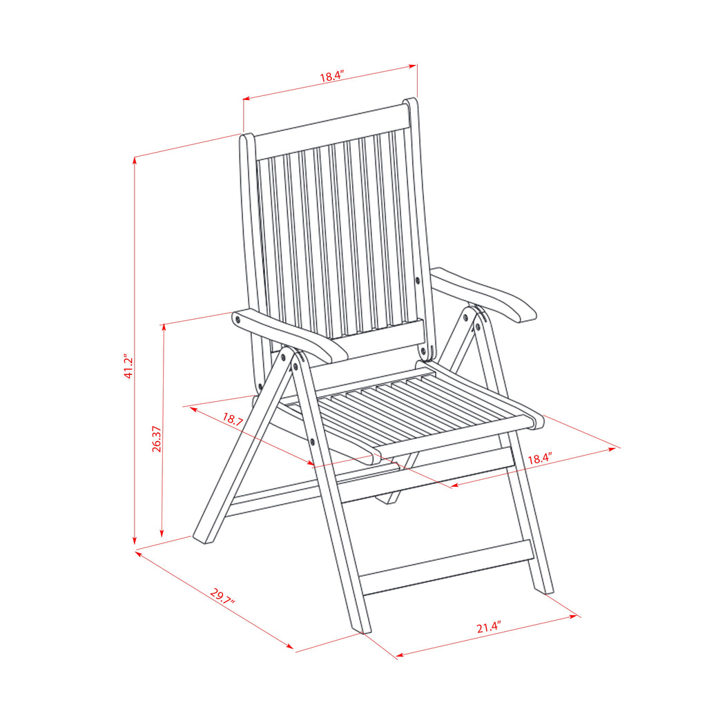 DICN58NB2 5-Piece Outdoor Dining Set with Oval Acacia Table and 4 Adjustable Chairs