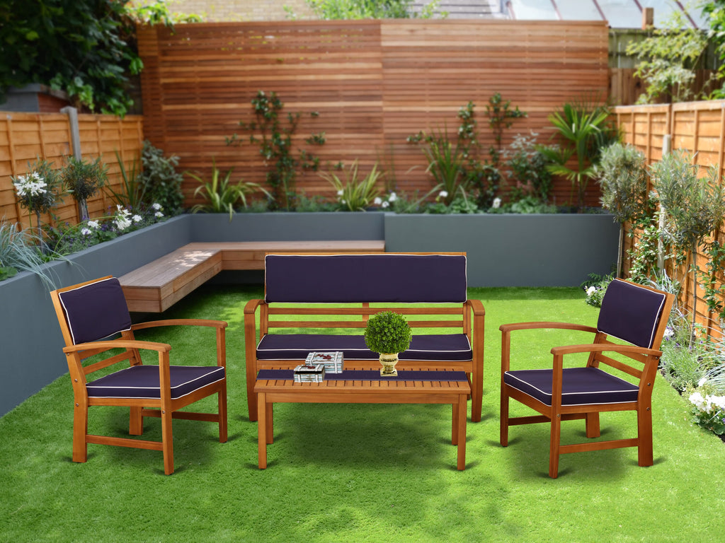 BCOSSOQ 4 Piece Outdoor Sofa Set with Acacia Wood Table & Weatherproof Cushions, Patio Furniture