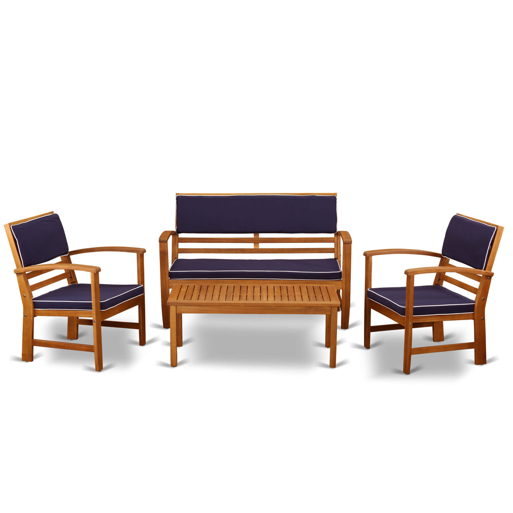 BCOSSOQ 4 Piece Outdoor Sofa Set with Acacia Wood Table & Weatherproof Cushions, Patio Furniture