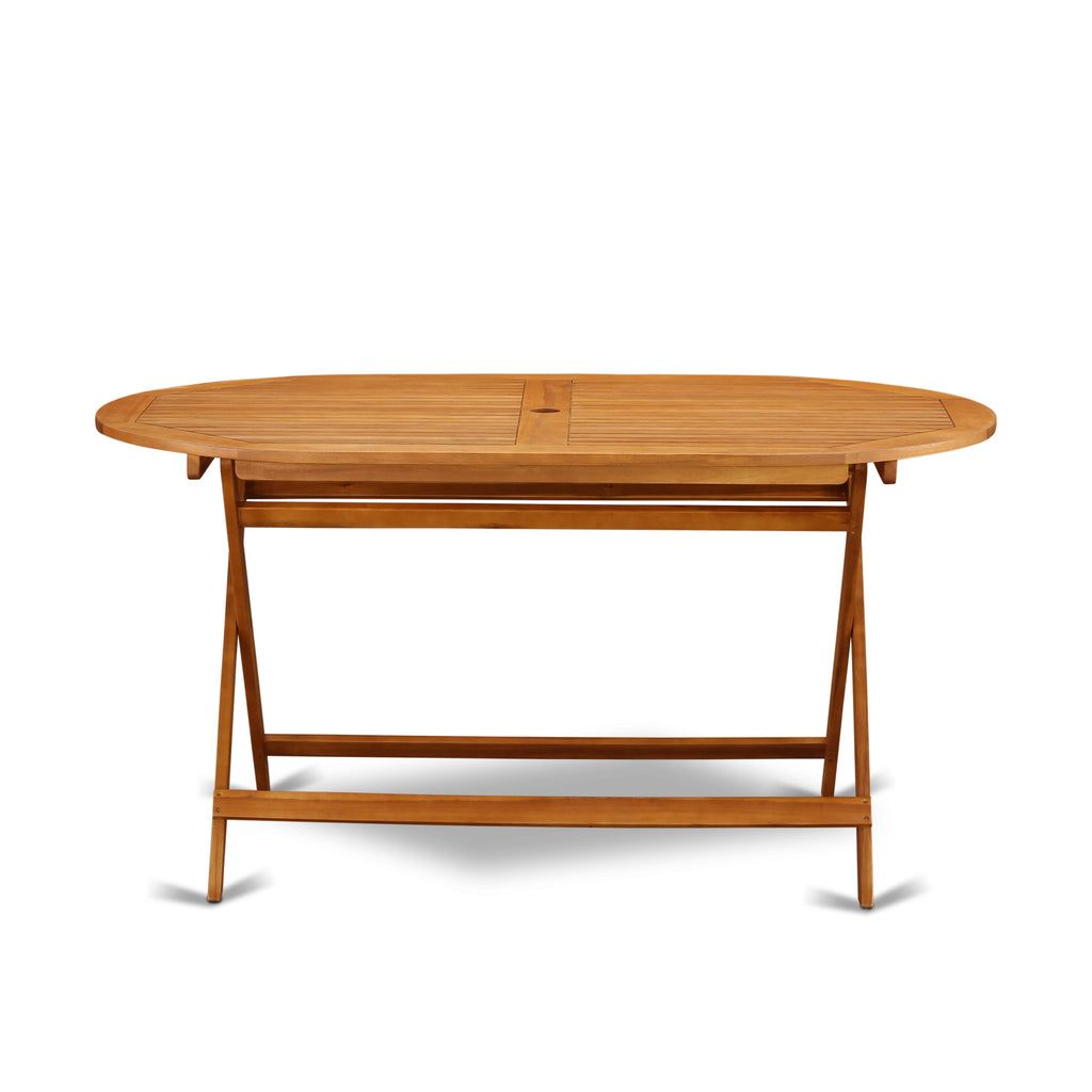 DICM78YA2E 7-Piece Outdoor Dining Set with Oval Acacia Wood Table, Folding Arm and Side Chairs