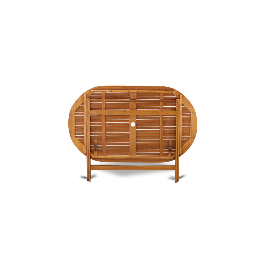 DIDK769S1 7 Piece Patio Set with Oval Acacia Table and Six Foldable Chairs in Natural Finish