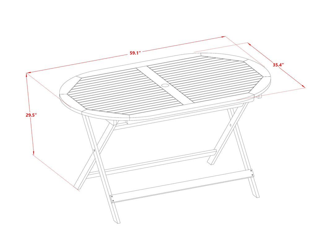 7-Piece Outdoor Dining Set Featuring Oval Acacia Table ( DIHD7U8FS) with 6 Foldable Armchairs, 36x60