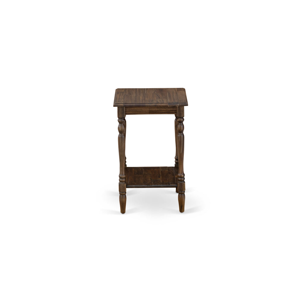 Versatile BF-07-BT Bedford Wooden Side Table with Open Storage Shelf, Distressed Jacobean Finish, 16x20