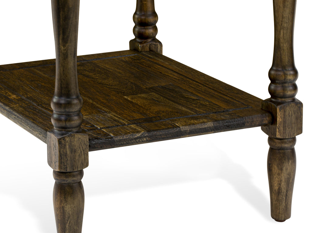 Versatile BF-07-BT Bedford Wooden Side Table with Open Storage Shelf, Distressed Jacobean Finish, 16x20