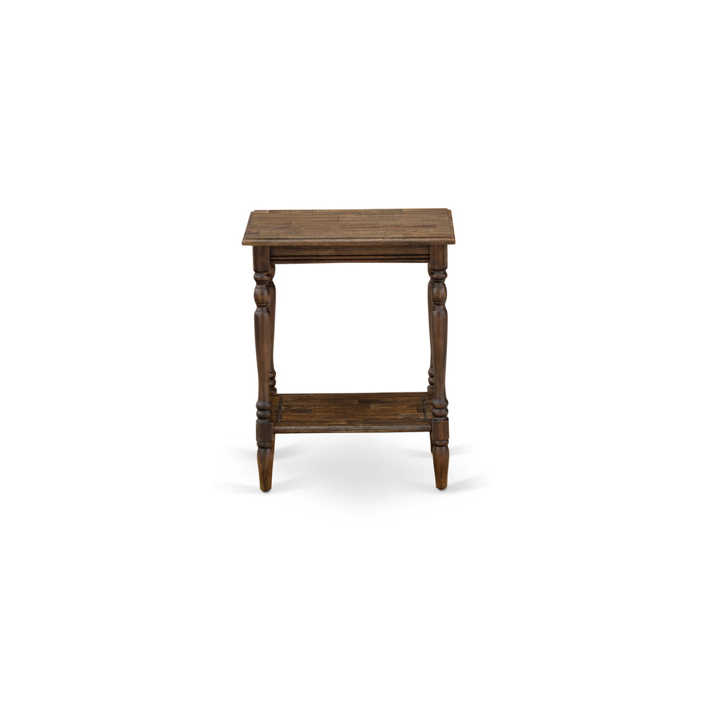 Versatile BF-07-BT Bedford Wooden Side Table with Open Storage Shelf, Distressed Jacobean Finish, 16x20