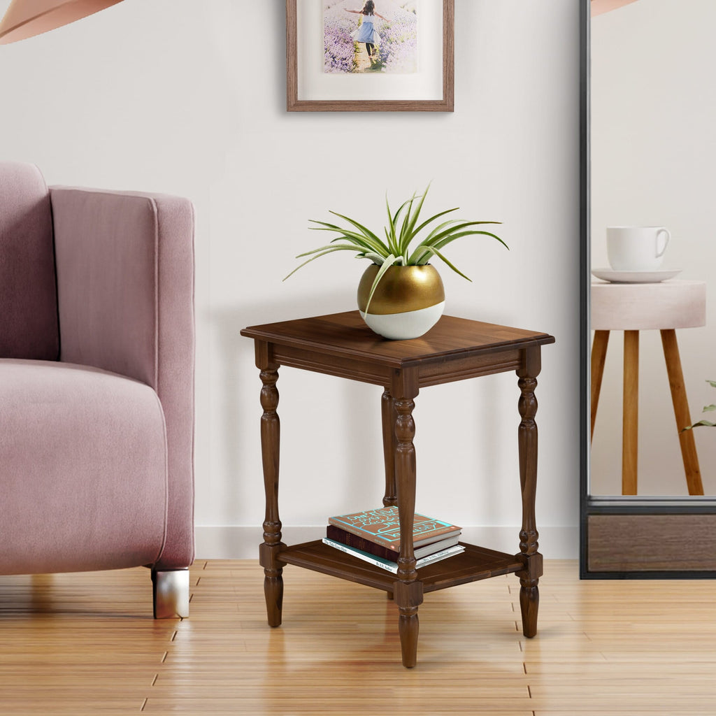 BF-08-KC Elegant Bedford Rectangle Nightstand with Open Shelf, 16x20 in, Antique Walnut Finish