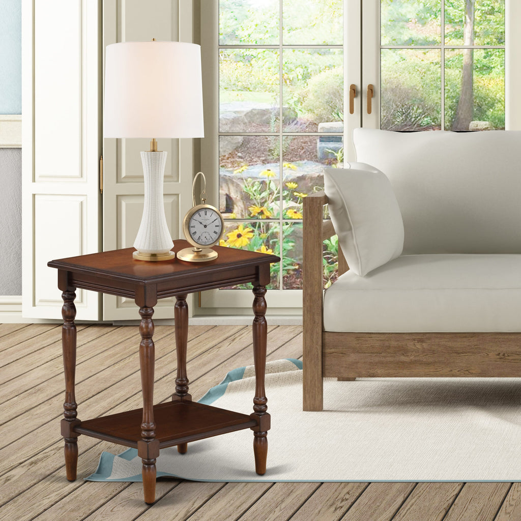 BF-0M-XF Elegant Bedroom Rectangle End Table with Open Storage Shelf for Nighttime accessories in Antique Mahogany, 16x20 Inches
