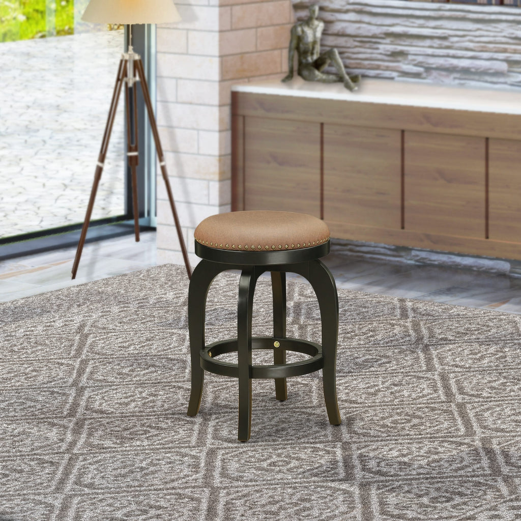 BFS02H-A6W Bedford Barstool, 24 High Backless Chair with Round Brown Leather, Black Frame