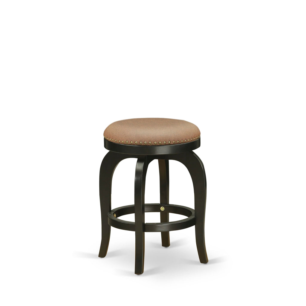 BFS02H-A6W Bedford Barstool, 24 High Backless Chair with Round Brown Leather, Black Frame