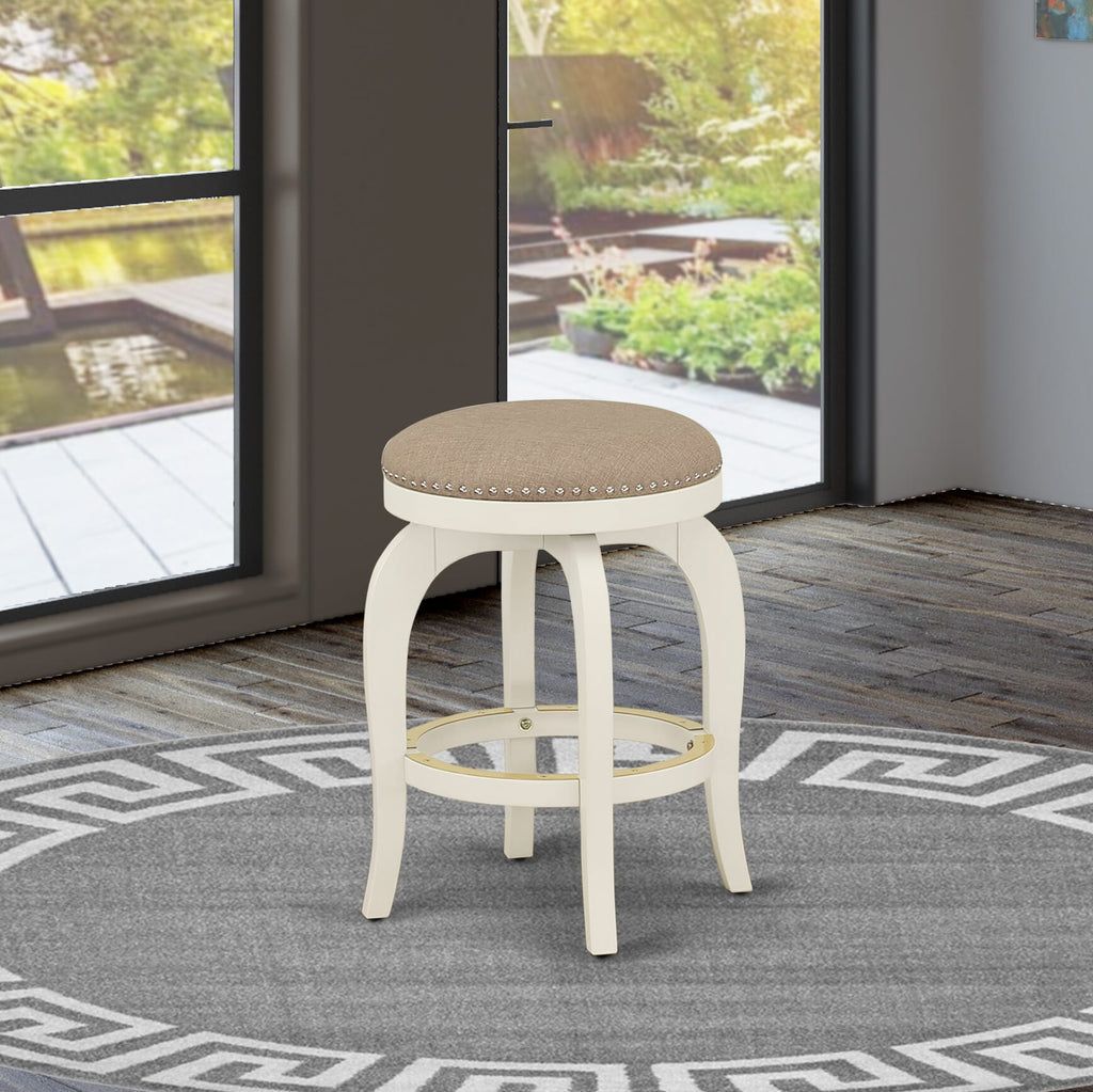 Barstool BFS02K-ER8 Elegant Pub Seat in Sandalwood Leather, 24/Linen White