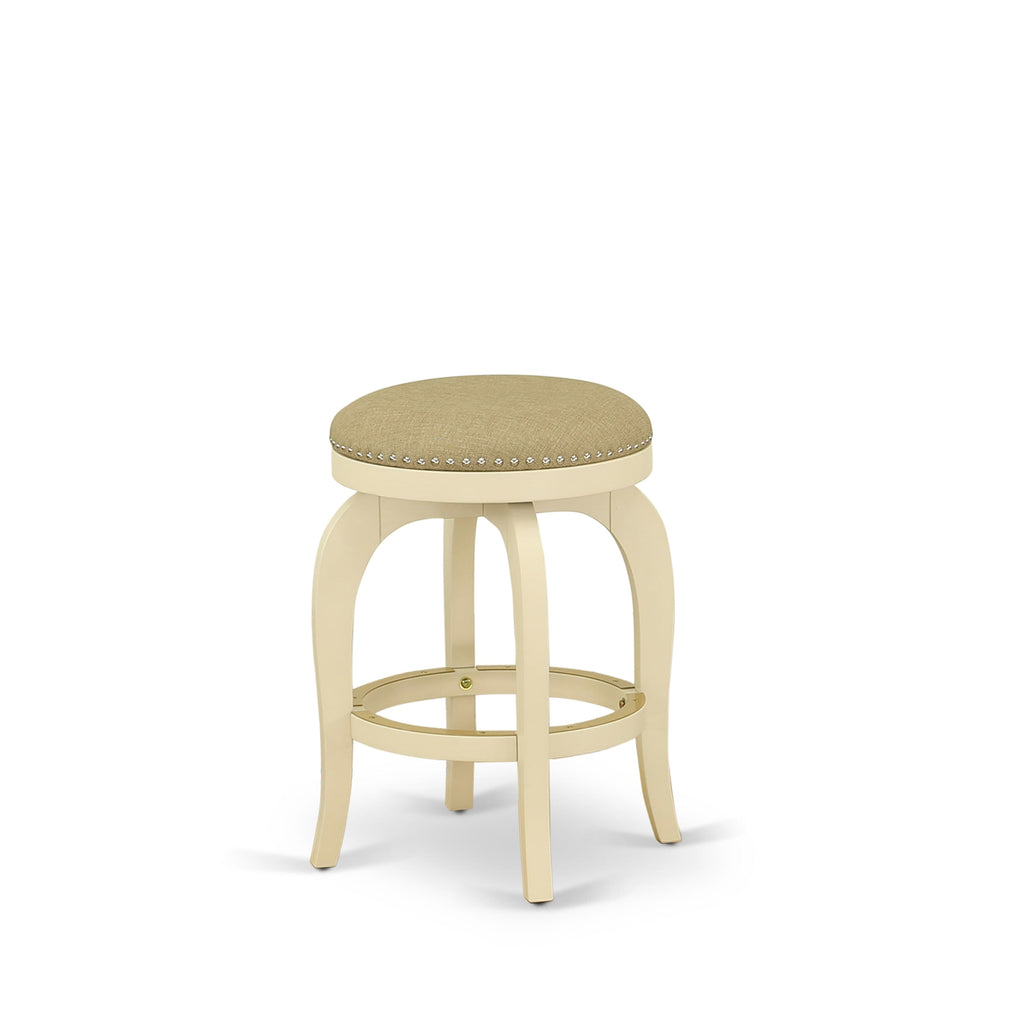 Barstool BFS02K-ER8 Elegant Pub Seat in Sandalwood Leather, 24/Linen White