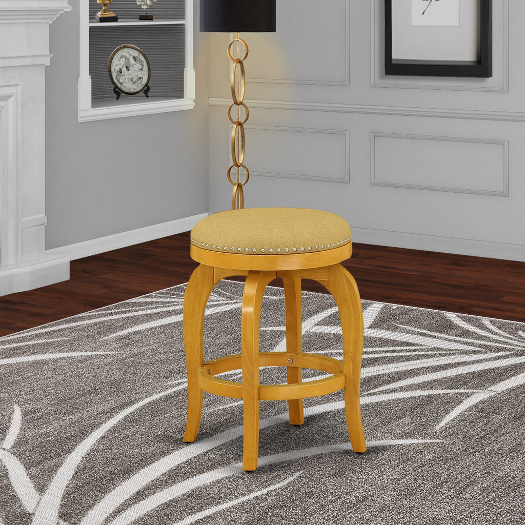 BFS02O-SWY Stylish Counter Stool - Golden PU Upholstery, Oak Finish, 24 Seat