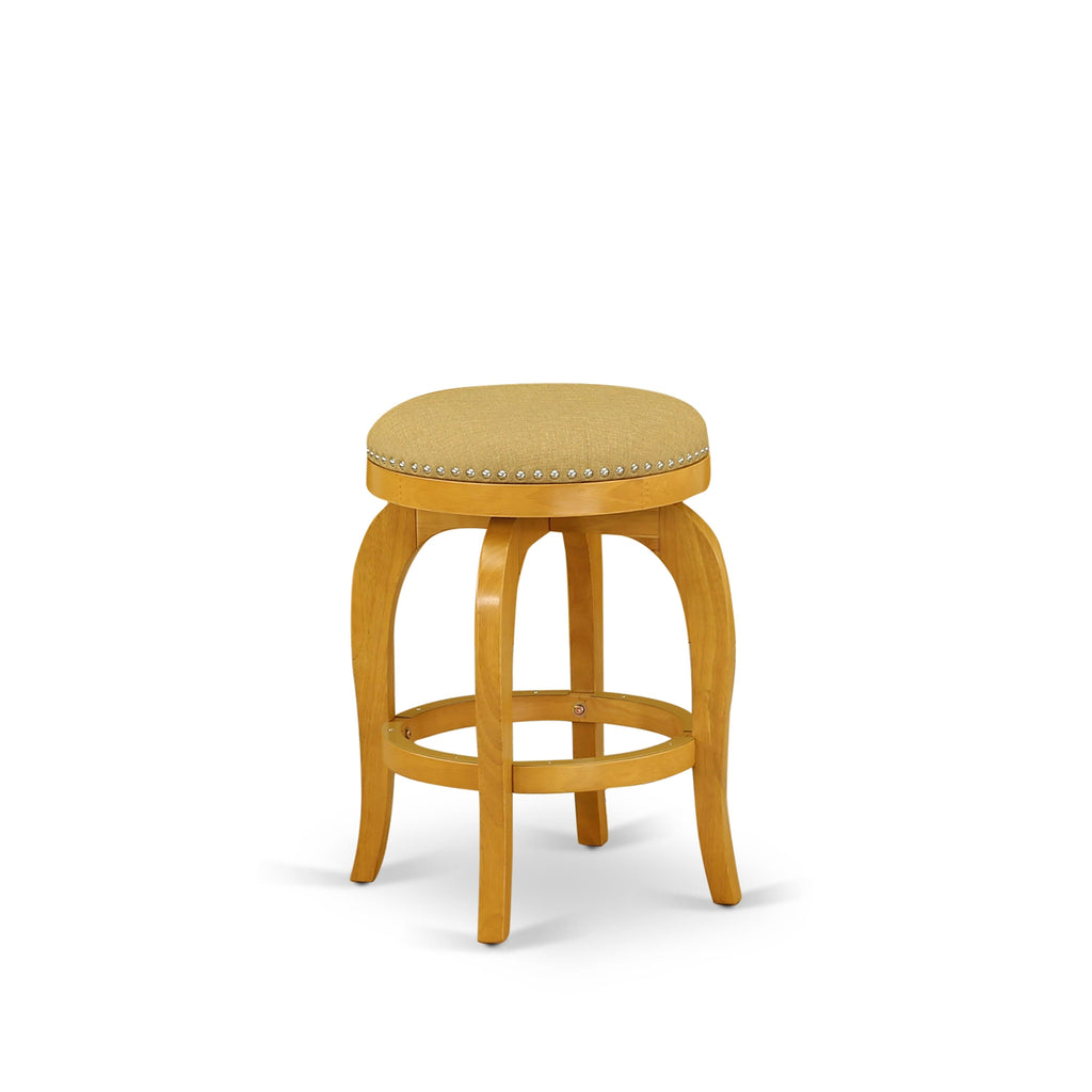 BFS02O-SWY Stylish Counter Stool - Golden PU Upholstery, Oak Finish, 24 Seat