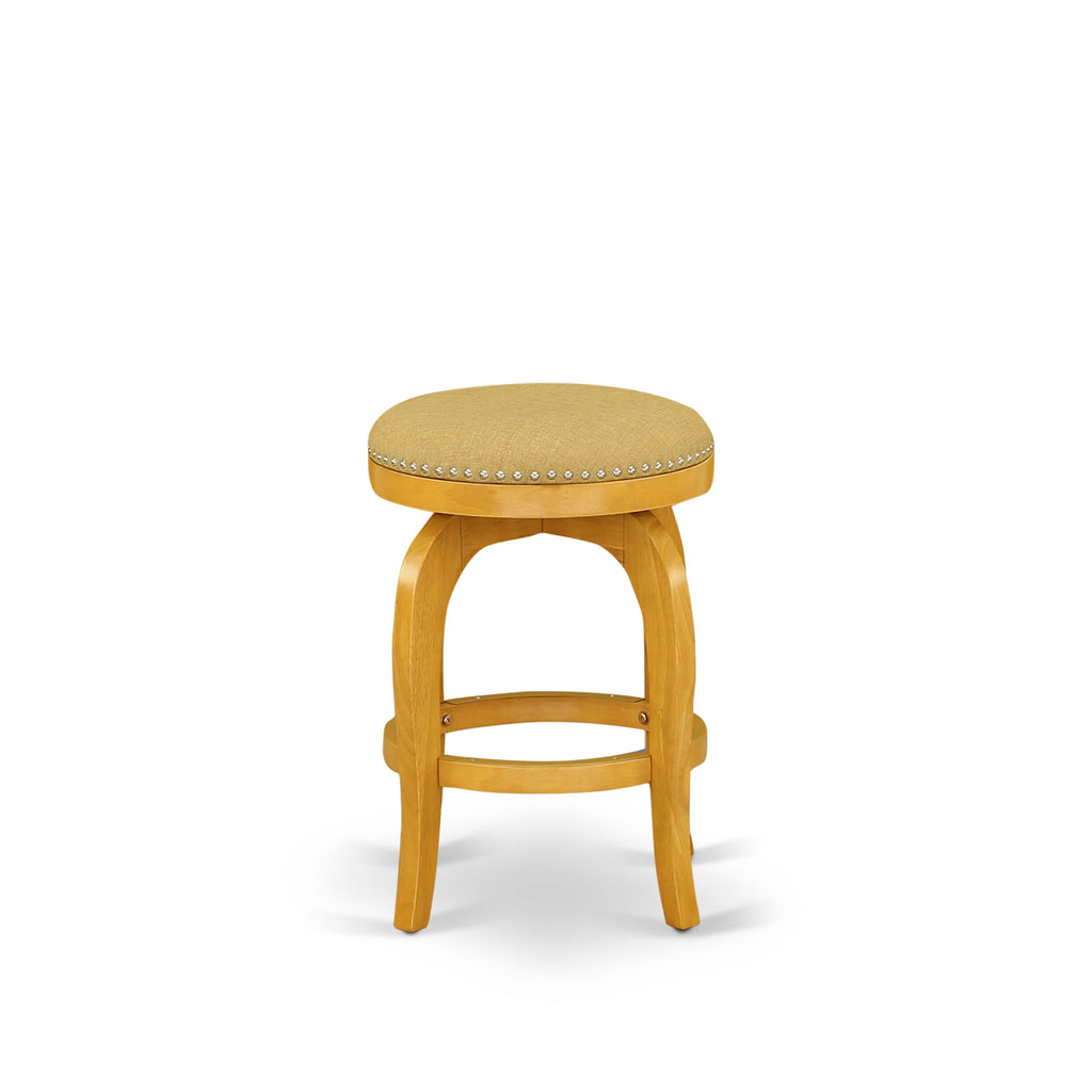 BFS02O-SWY Stylish Counter Stool - Golden PU Upholstery, Oak Finish, 24 Seat
