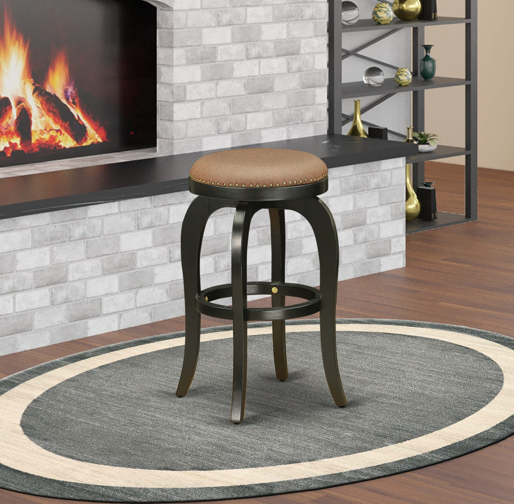 Counter Barstool BFS03V-YMS Brown Roast PU Leather, 30-Inch High, Backless, Black Finish