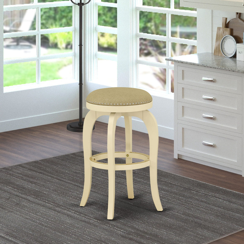 BFS03G-FXX Retro 30-Inch Linen White Barstool - Sandalwood PU Leather Backless Counter Chair