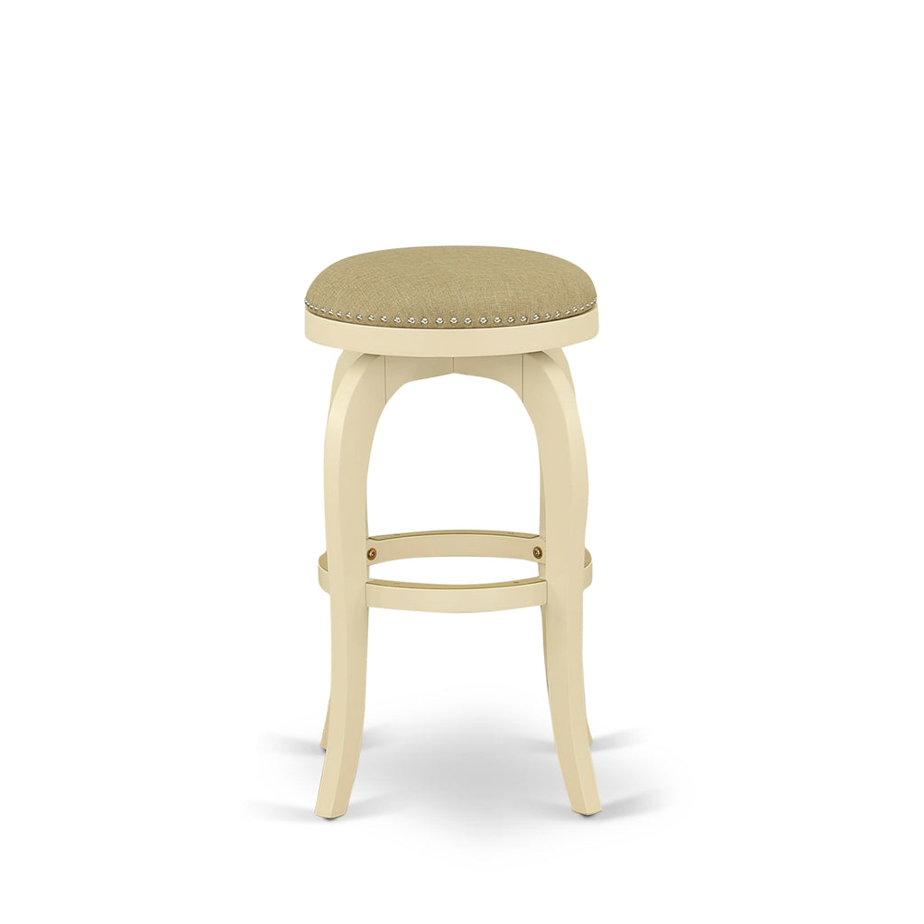 BFS03G-FXX Retro 30-Inch Linen White Barstool - Sandalwood PU Leather Backless Counter Chair