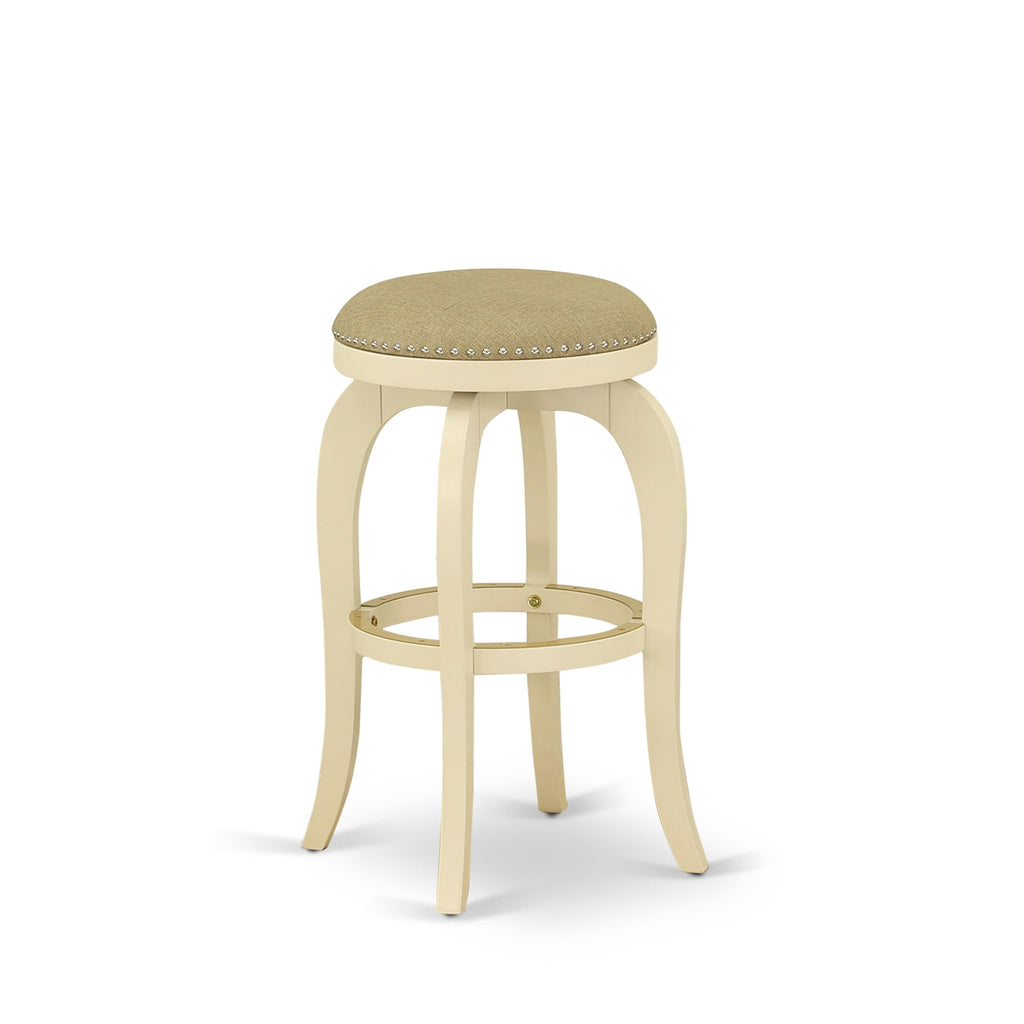 BFS03G-FXX Retro 30-Inch Linen White Barstool - Sandalwood PU Leather Backless Counter Chair