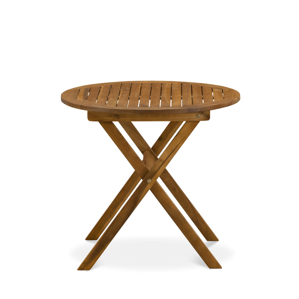 MNBS3PFUH Outdoor 3-Piece Bistro Set with Round Acacia Table and Folding Chairs, 30-Inch, Natural