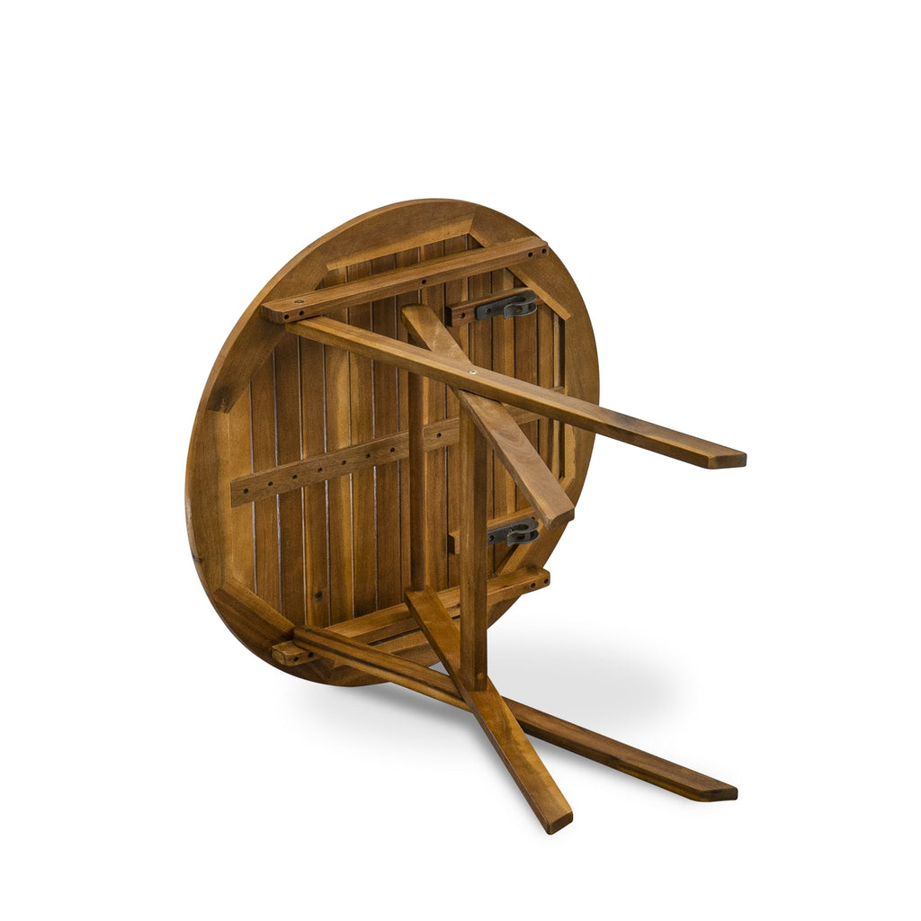 MNCM3IF1R - Stylish Three-Piece Patio Bistro Collection with Acacia Wood Table & Two Foldable Chairs, 30x30 Natural Oil