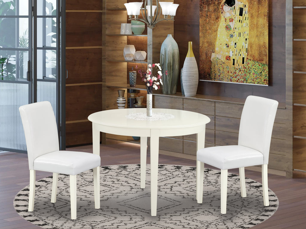 BOAB3-J8X-FF Elegant 3-Piece Dining Ensemble with Round Table & White Parson Chairs - 42 Linen Finish