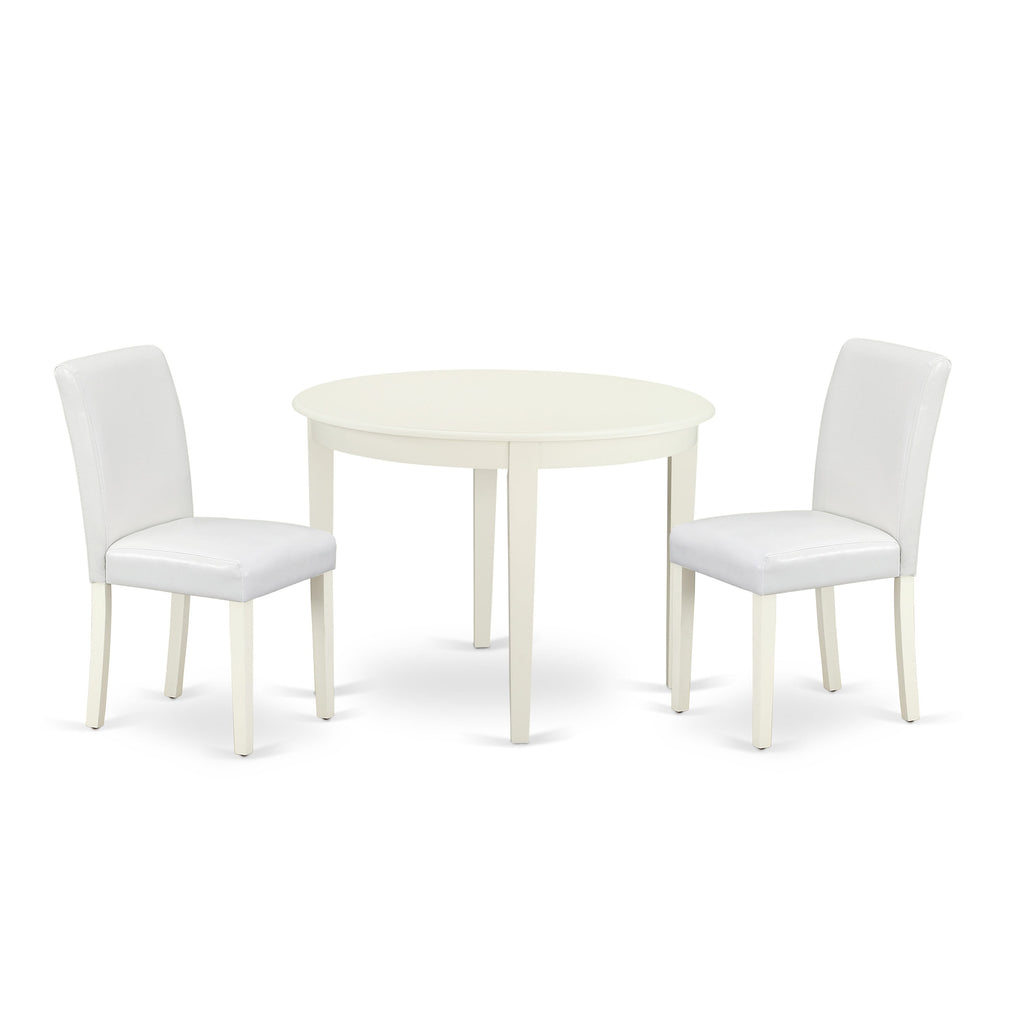 BOAB3-J8X-FF Elegant 3-Piece Dining Ensemble with Round Table & White Parson Chairs - 42 Linen Finish