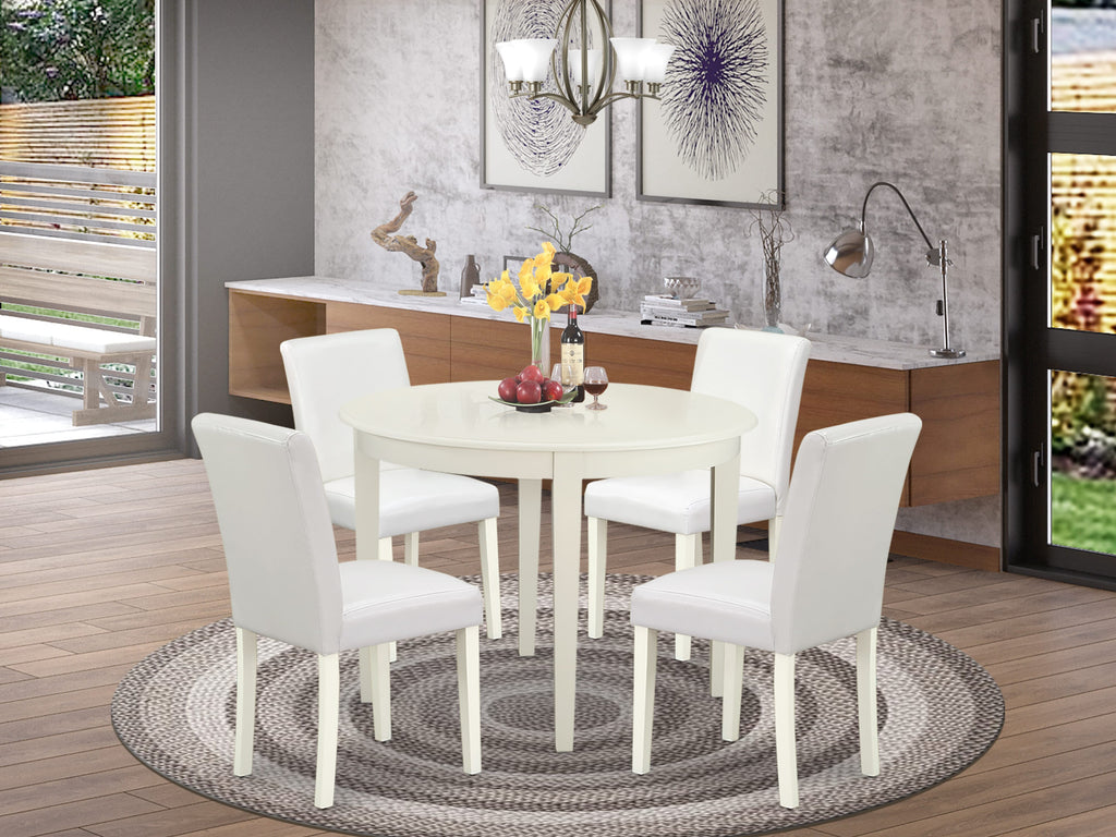 Round Table Set BOAB5-W3Z-YG with Parson Chairs, Linen White Finish, 5 Pieces