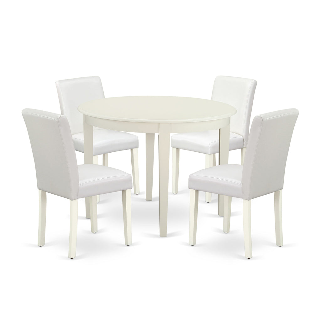 Round Table Set BOAB5-W3Z-YG with Parson Chairs, Linen White Finish, 5 Pieces