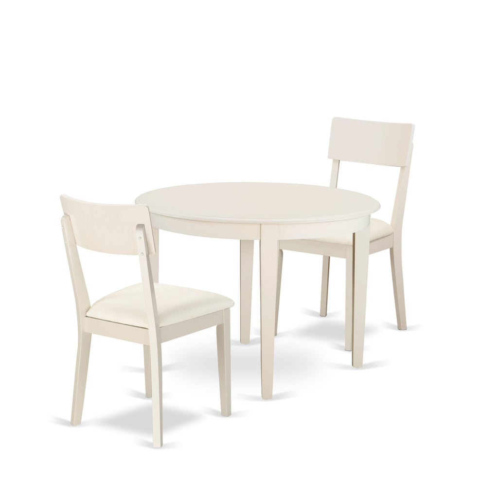 Cozy 3-Piece Dining Set for Compact Areas  BOAD3-MHD-FE, Round Table with 2 Faux Leather Chairs