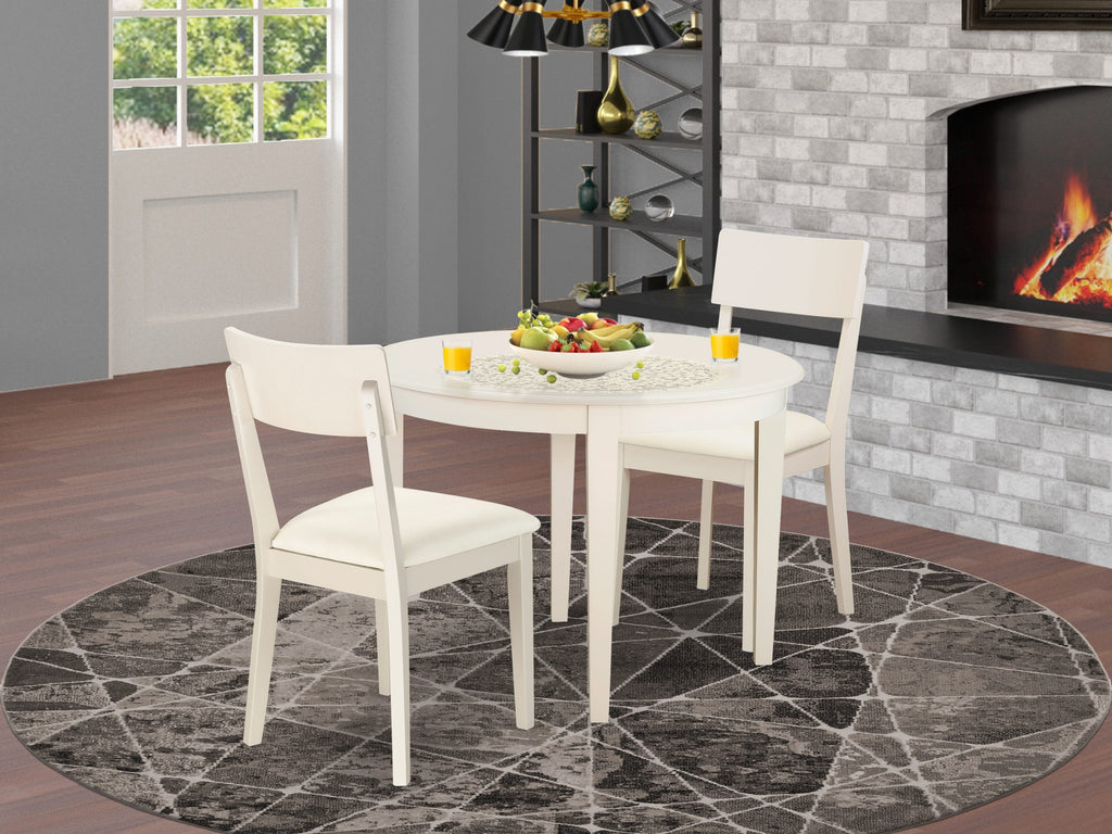 Cozy 3-Piece Dining Set for Compact Areas  BOAD3-MHD-FE, Round Table with 2 Faux Leather Chairs