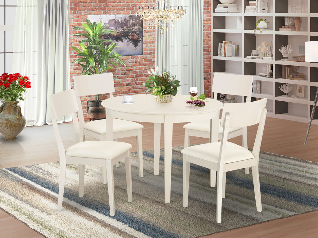 BOAD5-THX-06 5-Piece Set Round Kitchen Table and 4 Upholstered Chairs, Linen White Finish 42x42