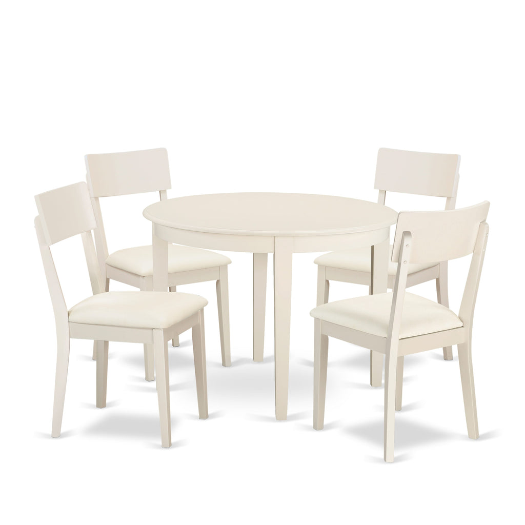 BOAD5-THX-06 5-Piece Set Round Kitchen Table and 4 Upholstered Chairs, Linen White Finish 42x42