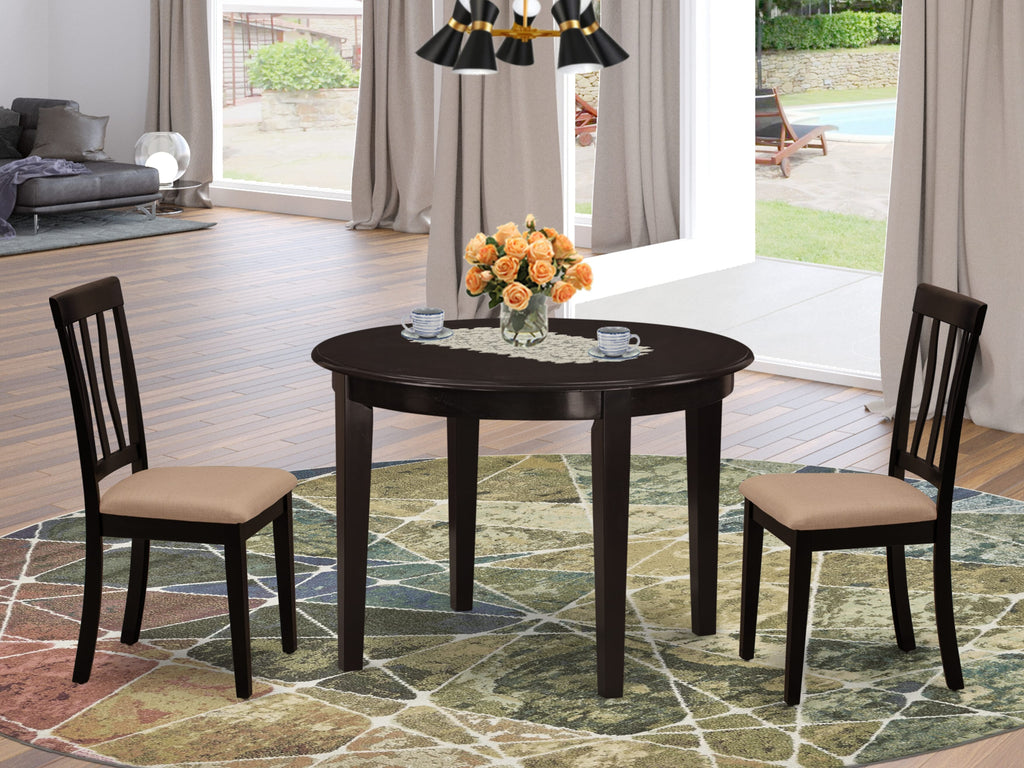 Compact Dining Ensemble BOAN3-7YS-F Round Table & Linen Seats for Cozy Spaces, 42x42 Cappuccino Set