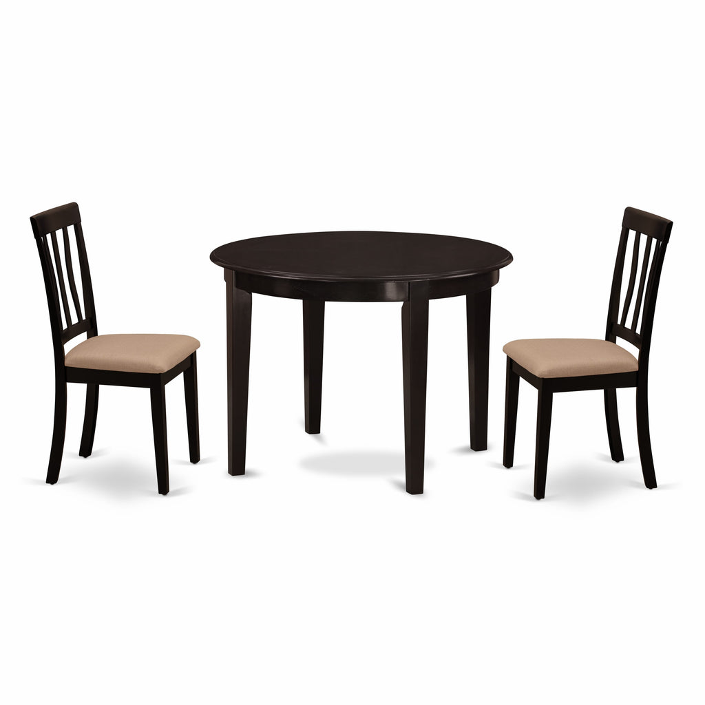 Compact Dining Ensemble BOAN3-7YS-F Round Table & Linen Seats for Cozy Spaces, 42x42 Cappuccino Set