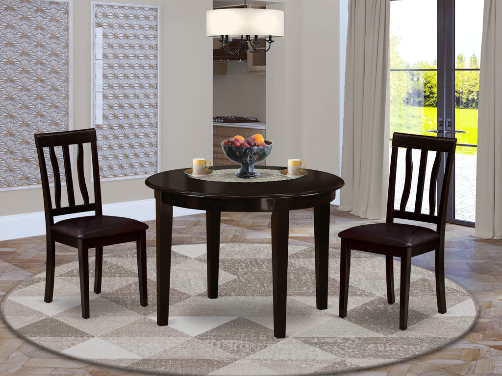 BOAN3-258-09 Elegant 3-Piece Dining Collection with Round Table & Faux Leather Chairs, 42-inch, Cappuccino