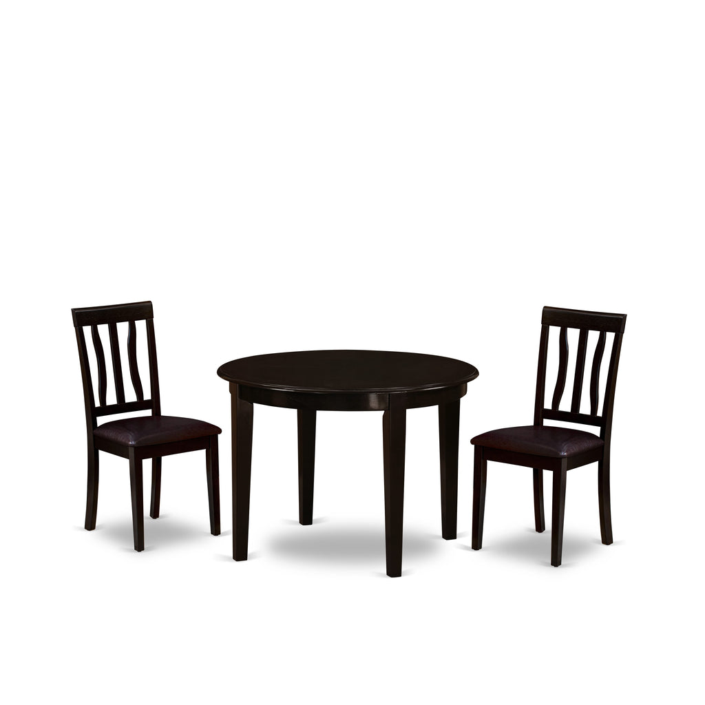 BOAN3-258-09 Elegant 3-Piece Dining Collection with Round Table & Faux Leather Chairs, 42-inch, Cappuccino